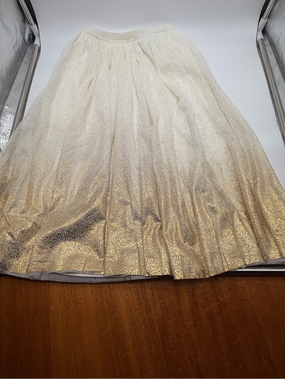 Ivory Midi Tulle Skirt with Gold Glitter Hem SZ XS - Picture 7 of 10